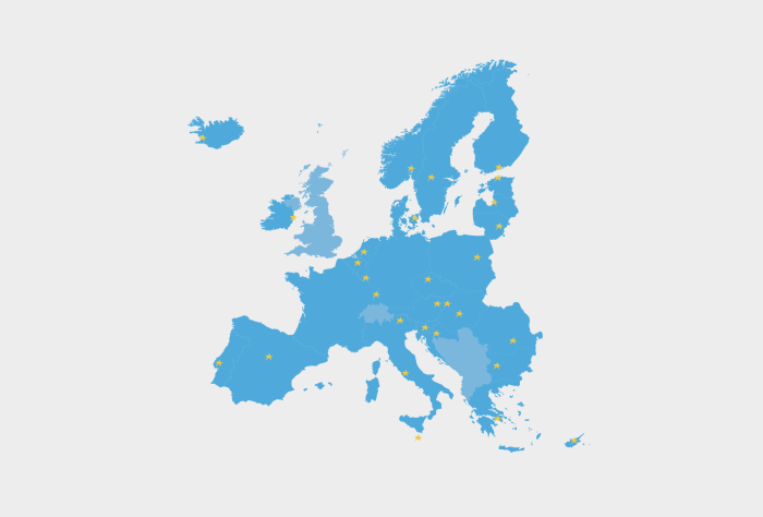 Enkel illustrasjon av kart over EUROPA og EØS land som er en del av ECC-nettverket