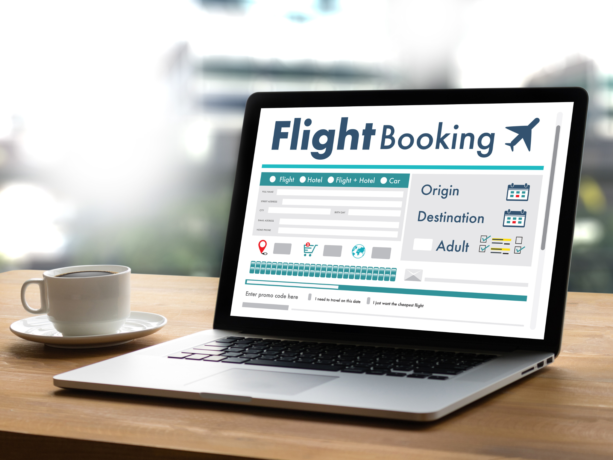 En PC-skjerm viser en generisk booking-side for flyreiser